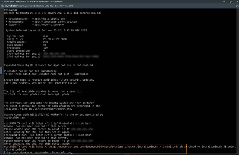 Cài Đặt N8N nhập dòng lệnh để cài tự động