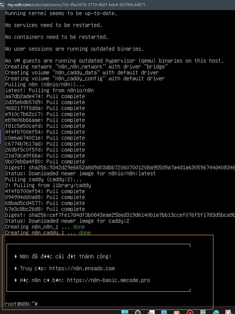 Cài Đặt N8N cài đặt thành công
