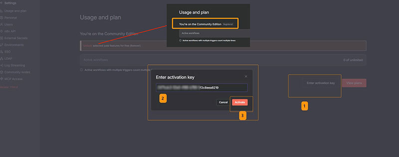 Cài Đặt N8N kích hoạt thành công.