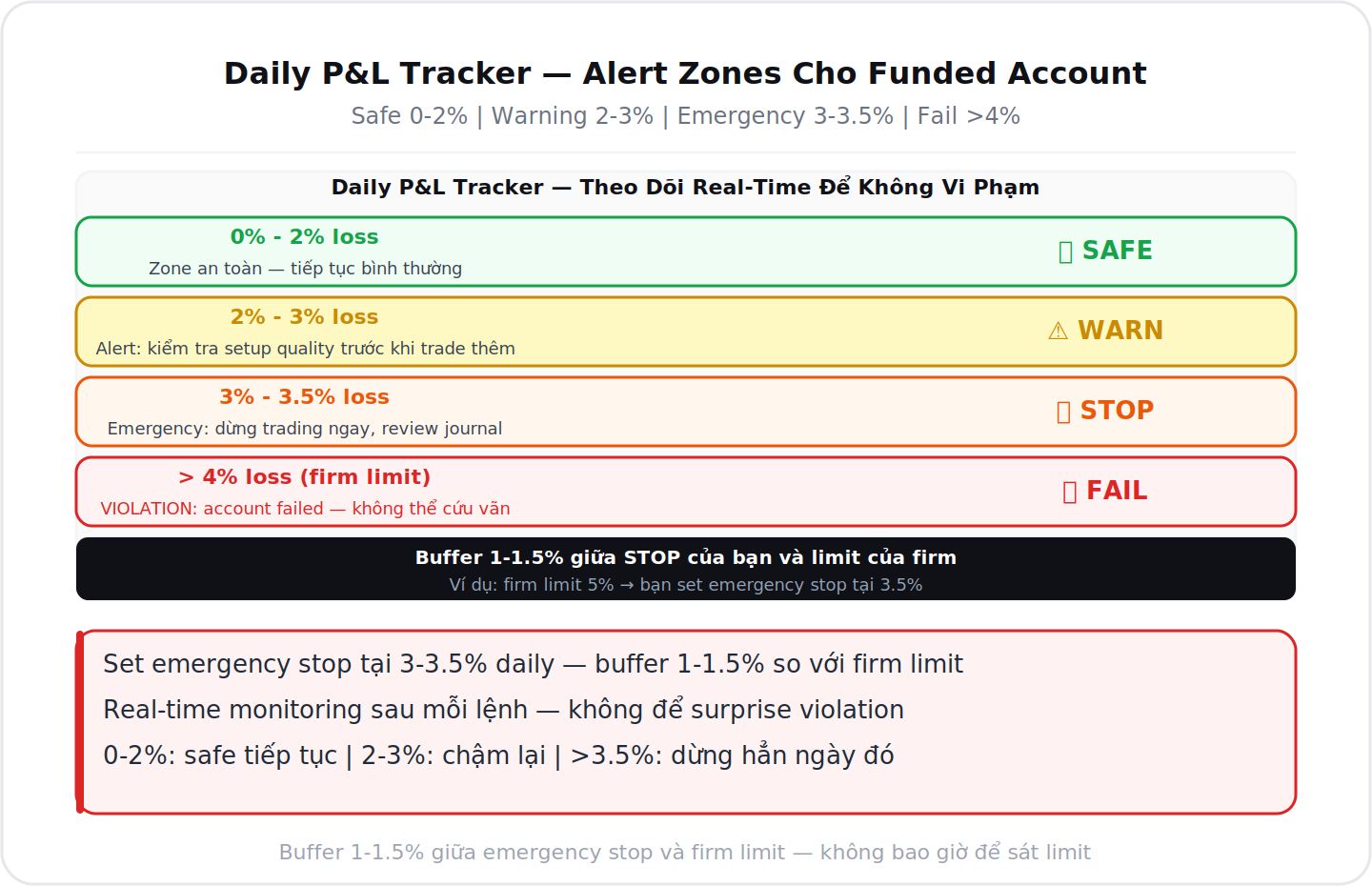 Daily P&L tracker alert zones safe warning emergency fail