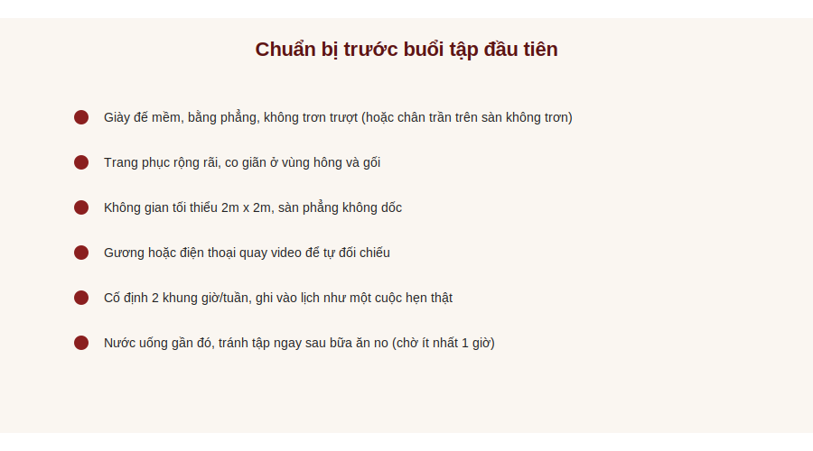 Checklist chuẩn bị trước buổi tập