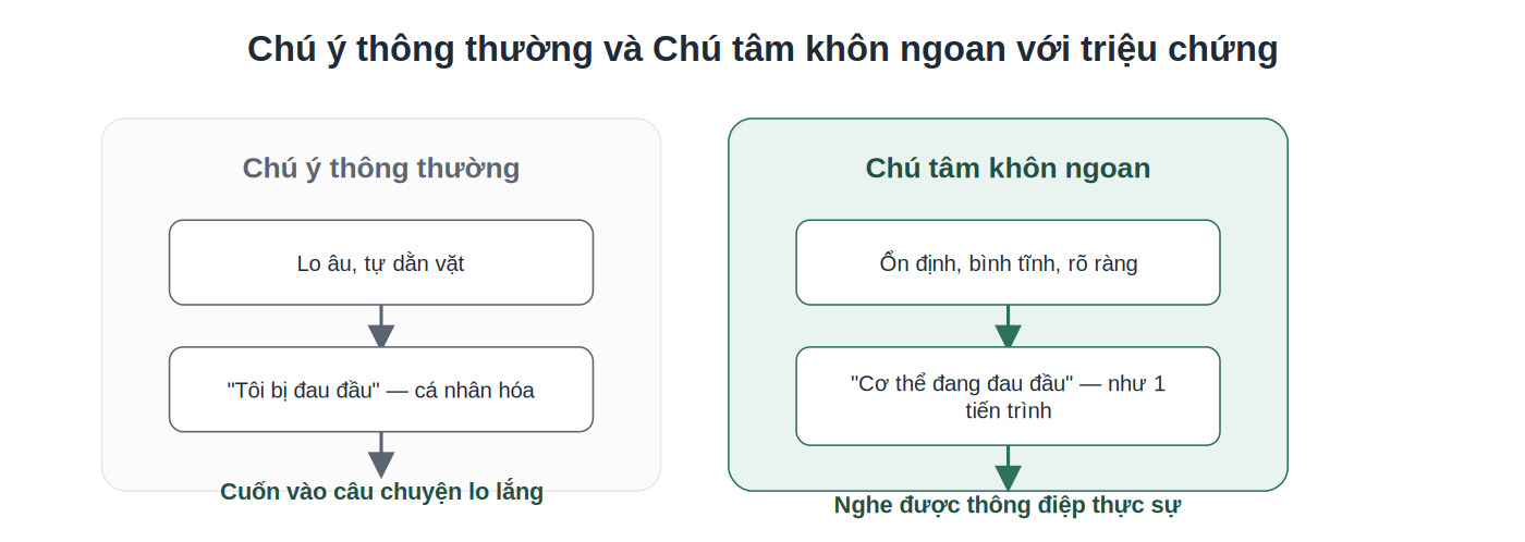 So sánh chú ý thông thường và chú tâm khôn ngoan với triệu chứng