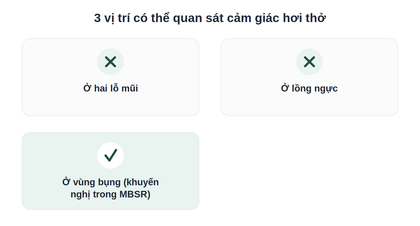 3 vị trí quan sát hơi thở trên cơ thể