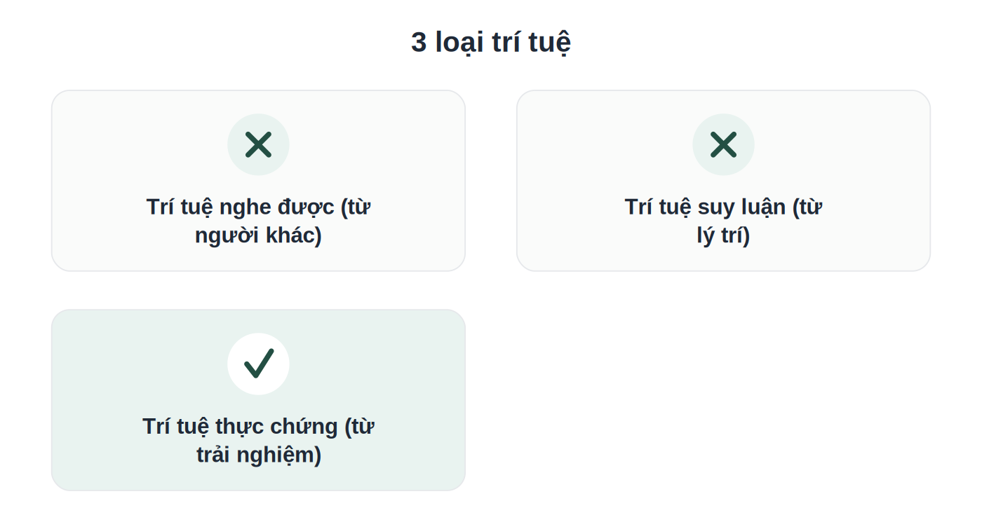 3 loại trí tuệ theo Phật học: nghe được, suy luận, thực chứng