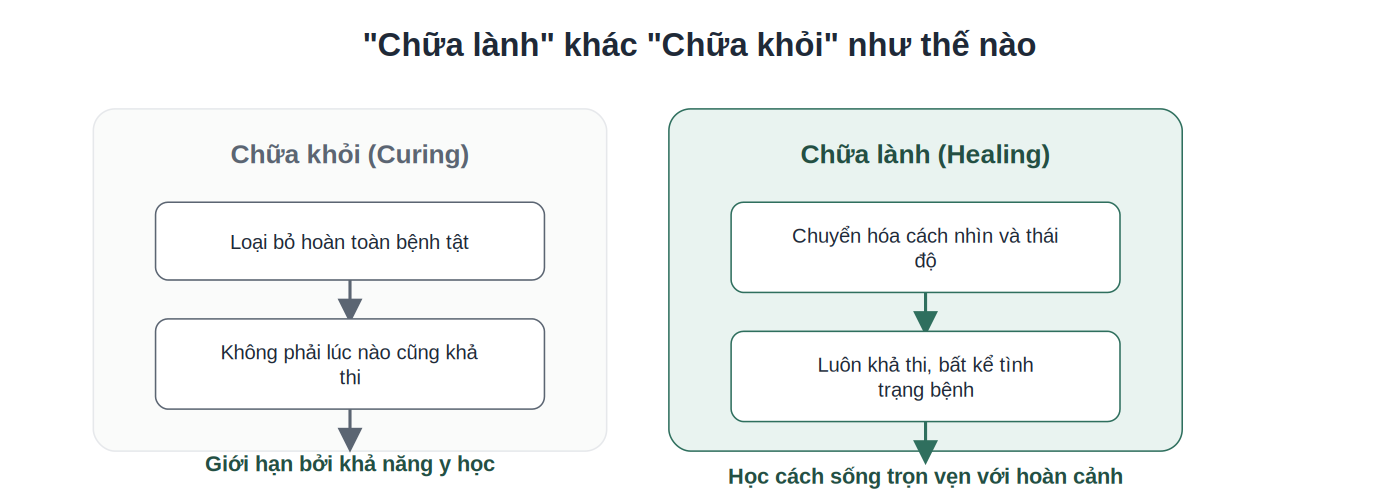 So sánh khái niệm chữa lành và chữa khỏi